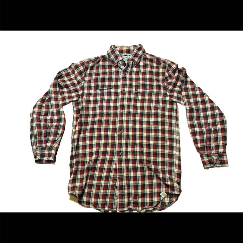 Carhartt Plaid Button Up Shirt Red Small Relaxed Fit Lightweight Long Sleeve